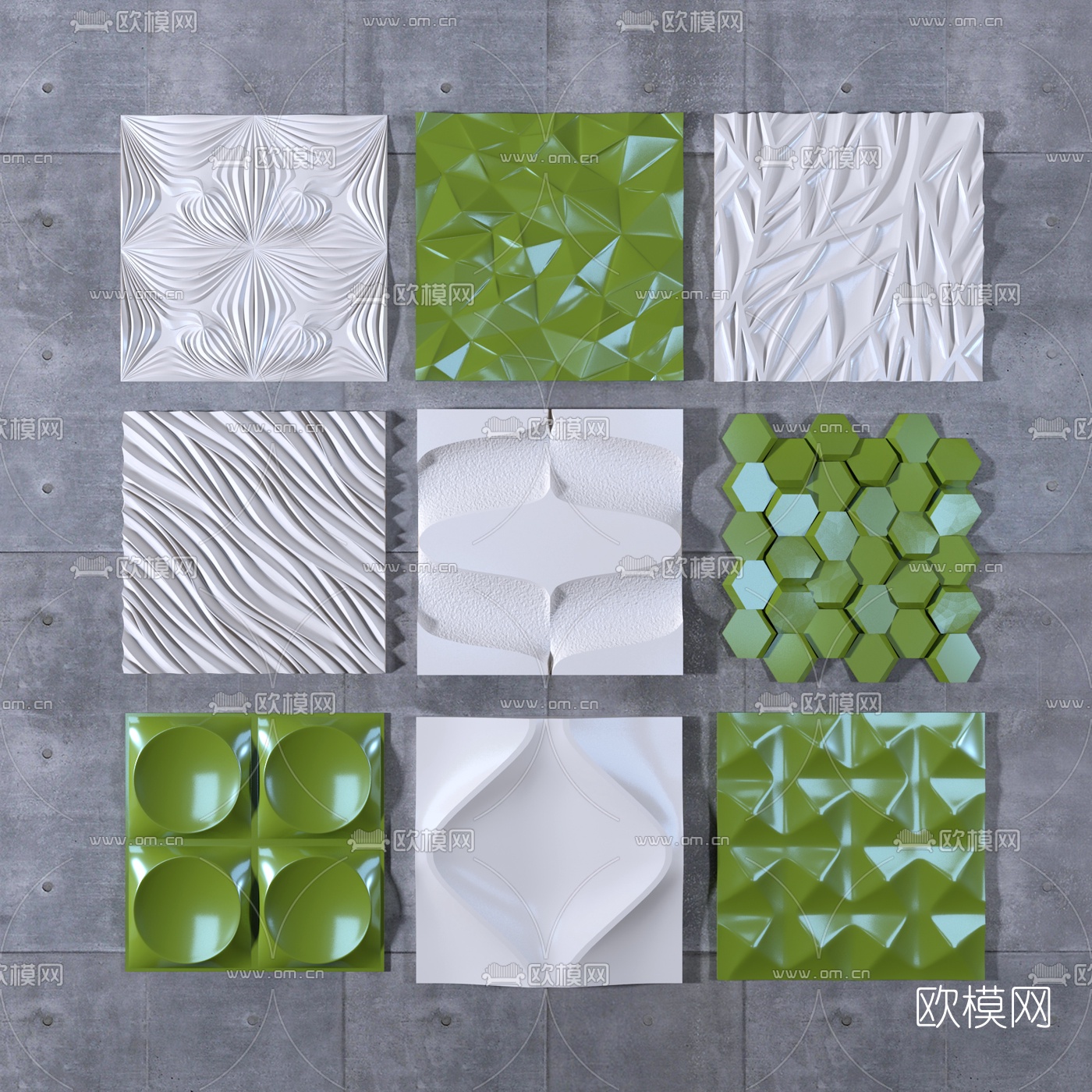 现代凹凸波浪板装饰板3d模型下载（渲染图1）