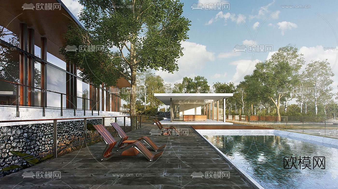 现代民宿酒店外观su模型下载（渲染图2）