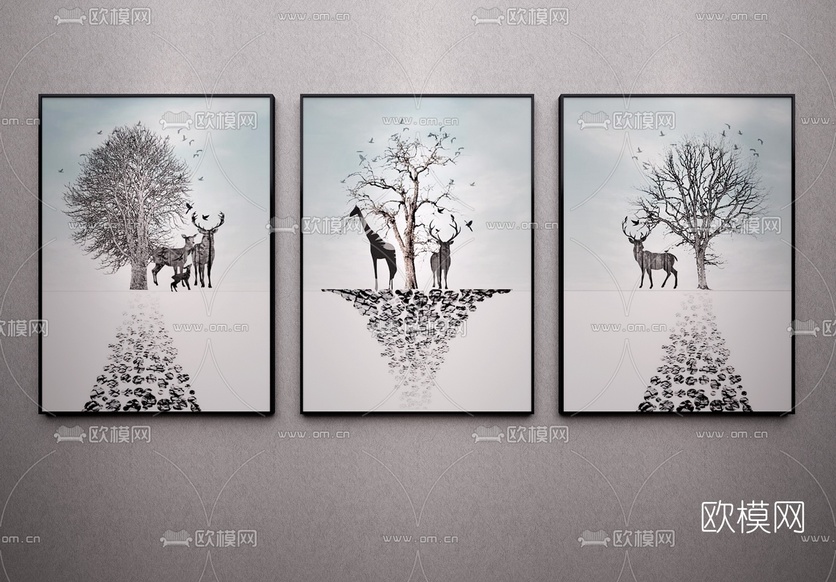 现代装饰画组合3D模型下载