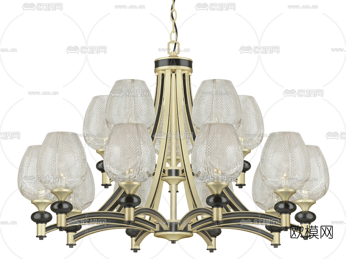 新中式金属玻璃多头吊灯3d模型下载（渲染图4）