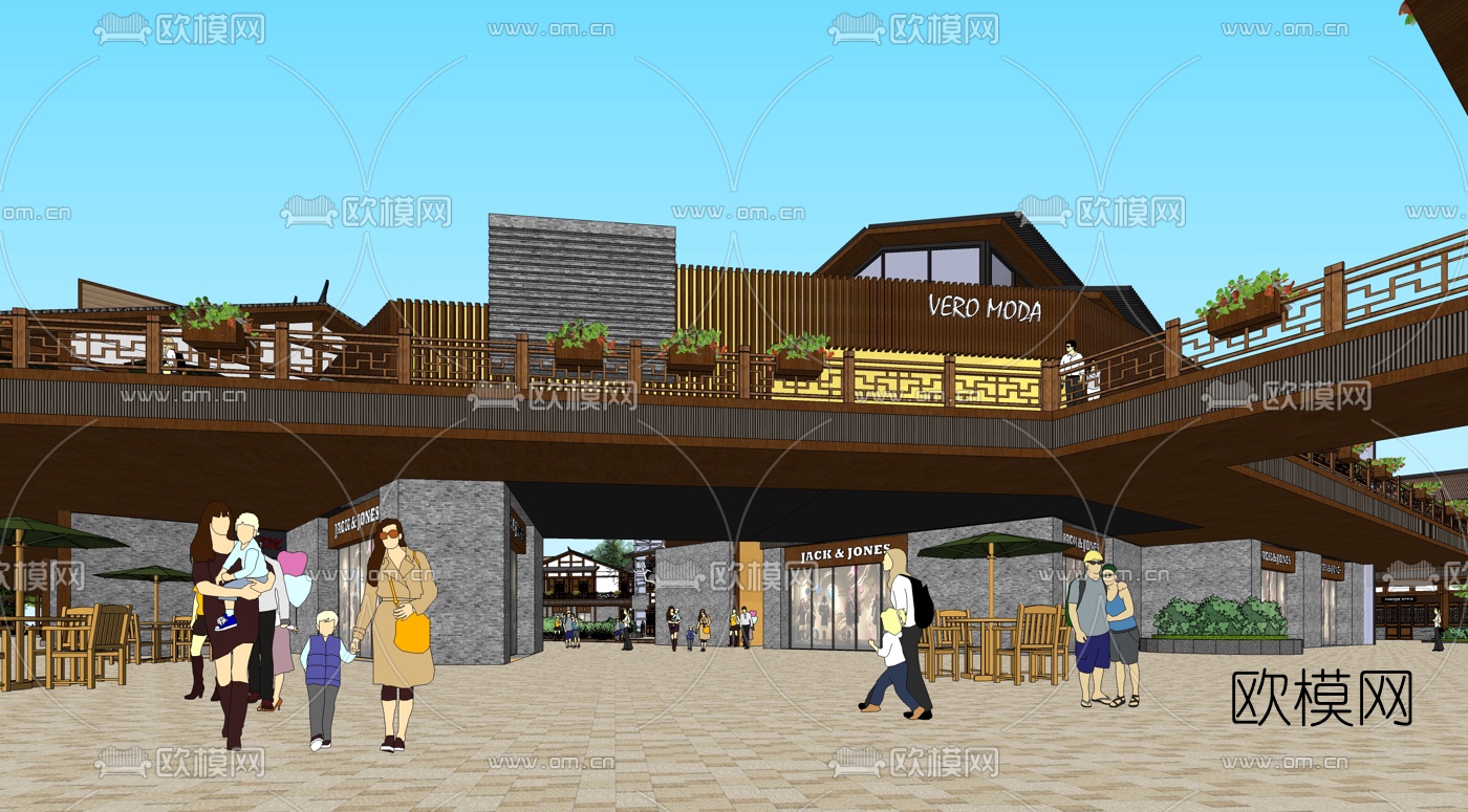 中式商业街规划su模型下载（渲染图6）