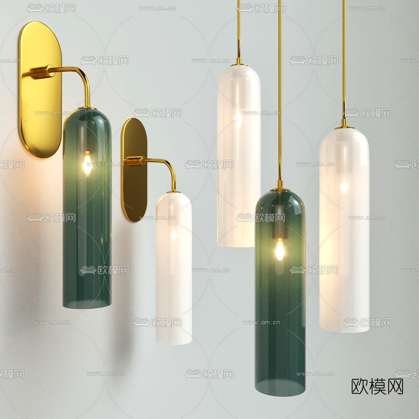 现代玻璃吊灯壁灯3d模型下载