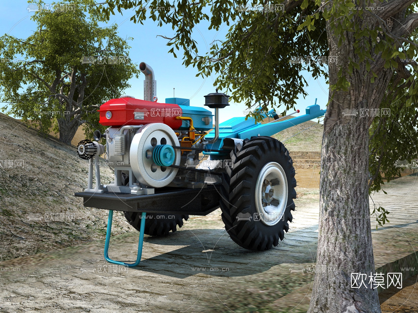 现代手扶拖拉机3d模型下载（渲染图1）