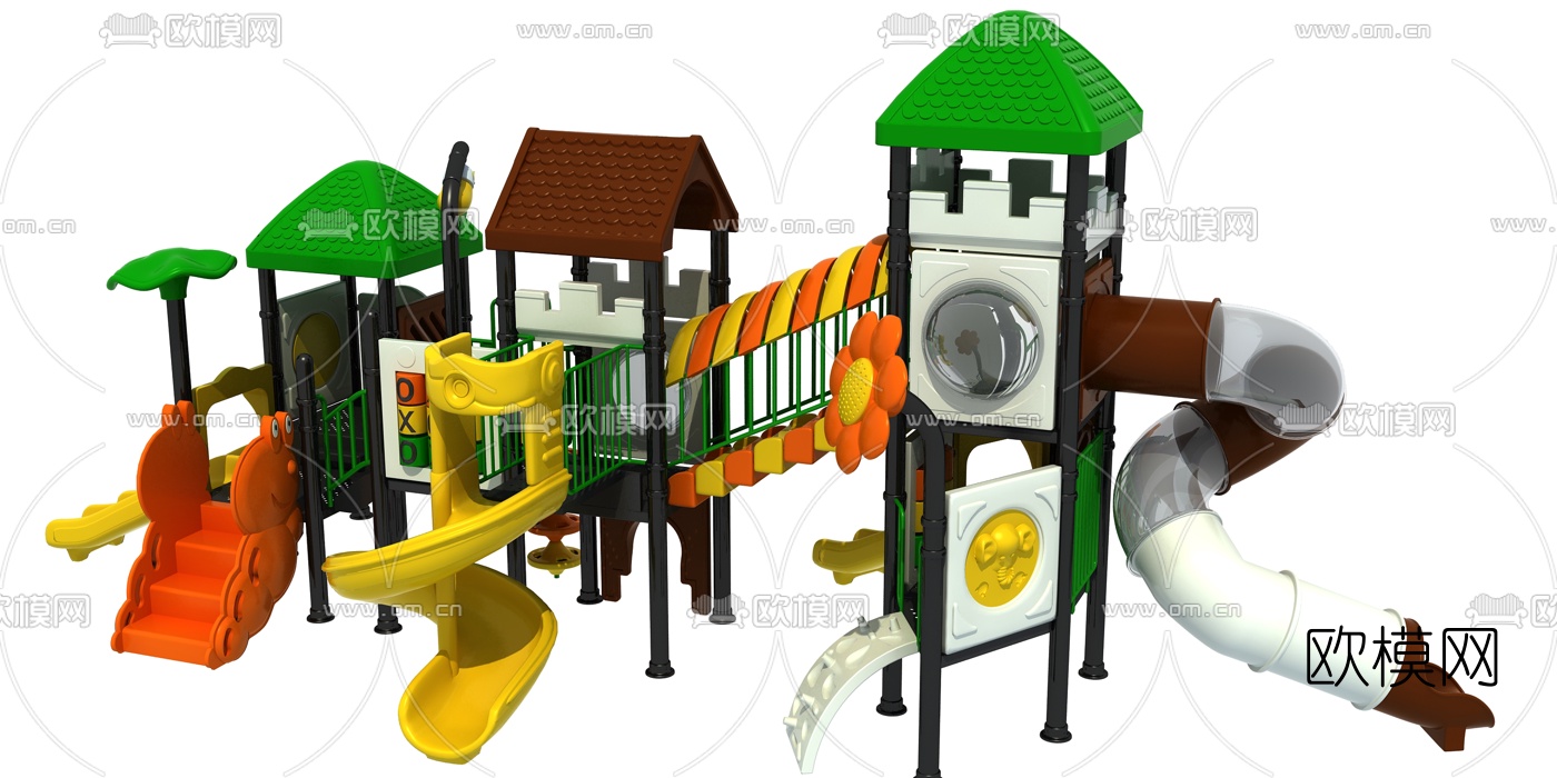 现代儿童滑梯游乐设施3d模型下载（渲染图1）