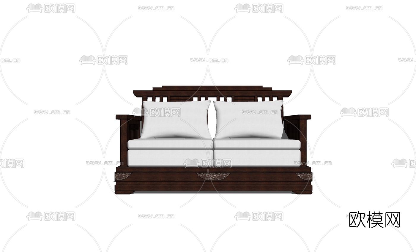 新中式双人沙发免费su模型下载