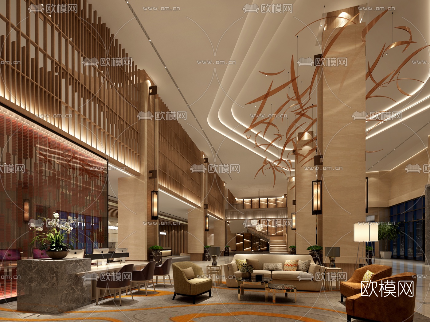 现代商务酒店大堂3D模型下载_ID10207529_3dmax免费模型-欧模网