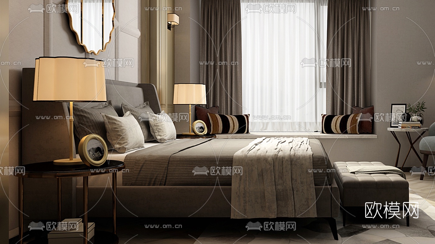 梁志天现代卧室3D模型下载（渲染图2）