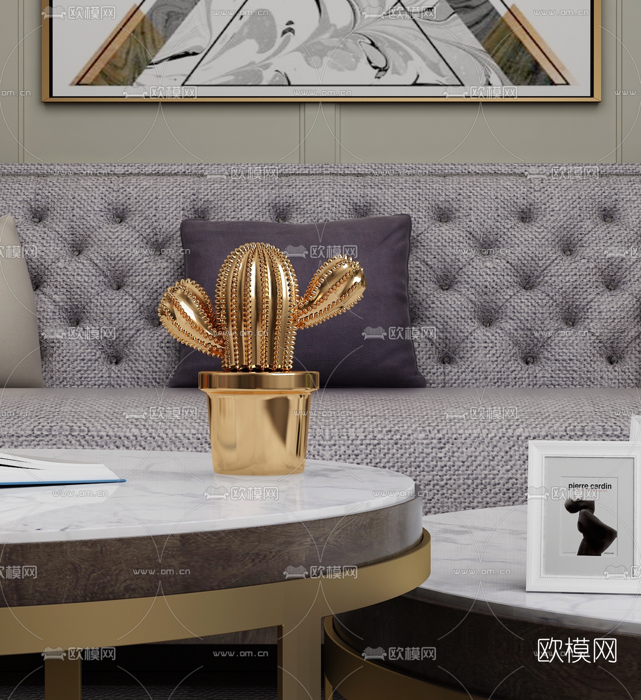 现代金属仙人球盆栽相框组合3d模型