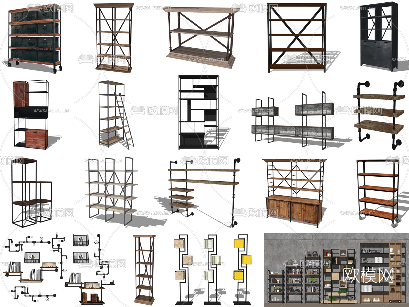 工业风置物架装饰架su模型下载（渲染图2）