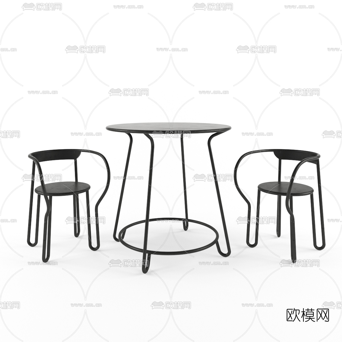 工业风铁艺休闲桌椅组合3D模型下载（渲染图1）