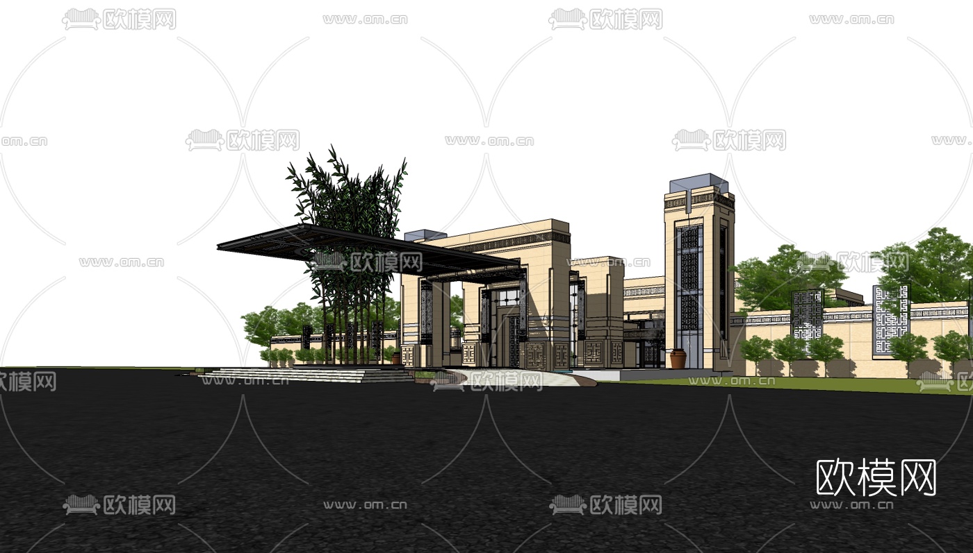 中式休闲会所su模型下载（渲染图2）