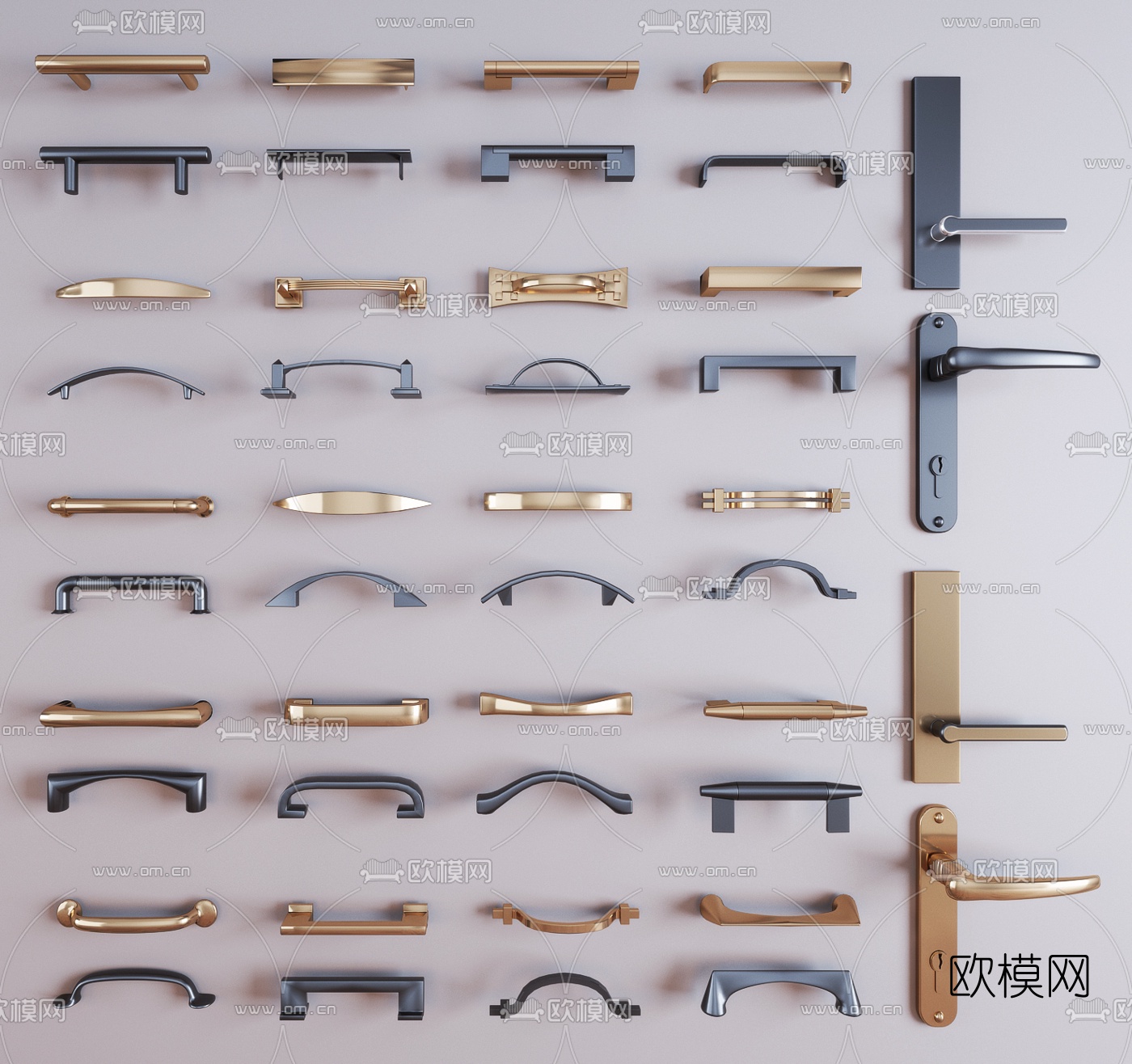 现代金属门把手拉手组合3d模型下载_ID10412727_3dmax免费模型-欧模网