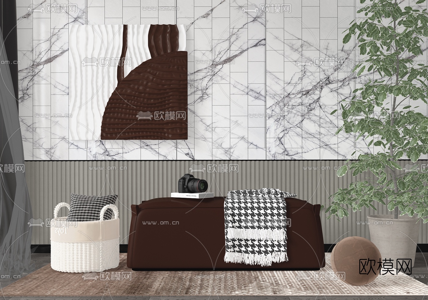 现代轻奢沙发凳su模型下载（渲染图2）