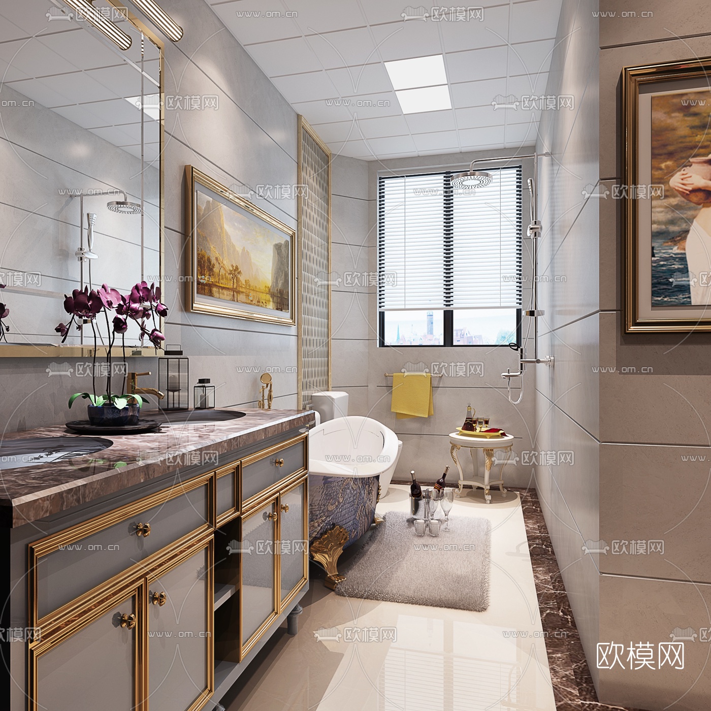 简欧浴室卫生间3D模型-免费3dmax模型库-欧模网