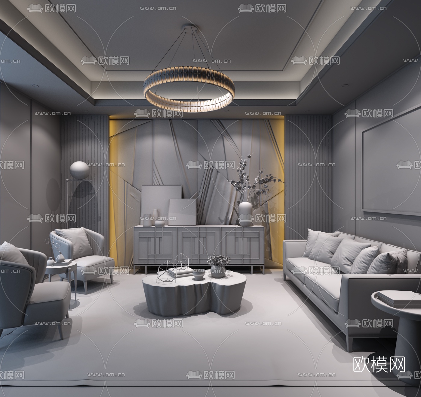 现代会客室3D模型下载（渲染图2）