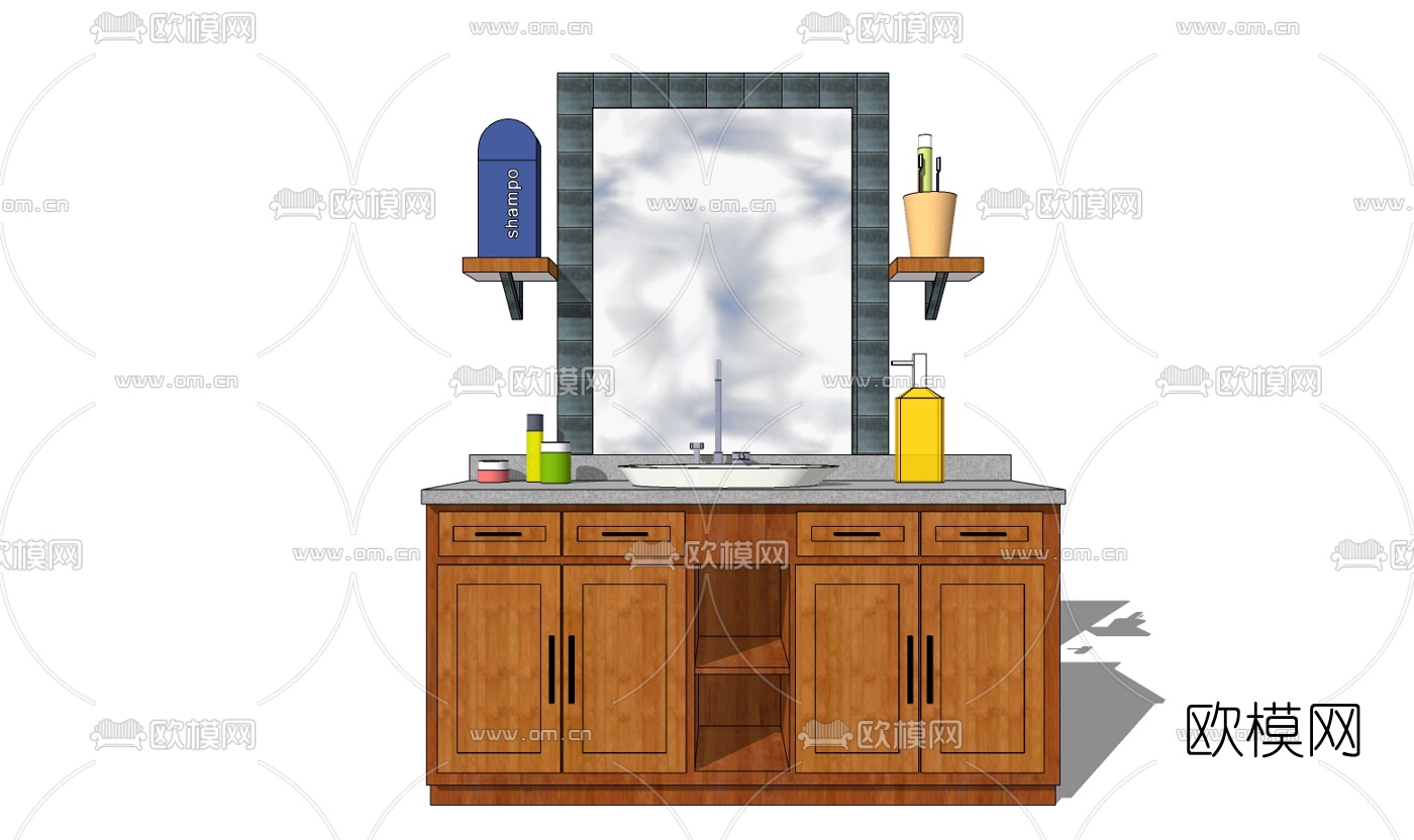 新中式洗手台盆su模型下载