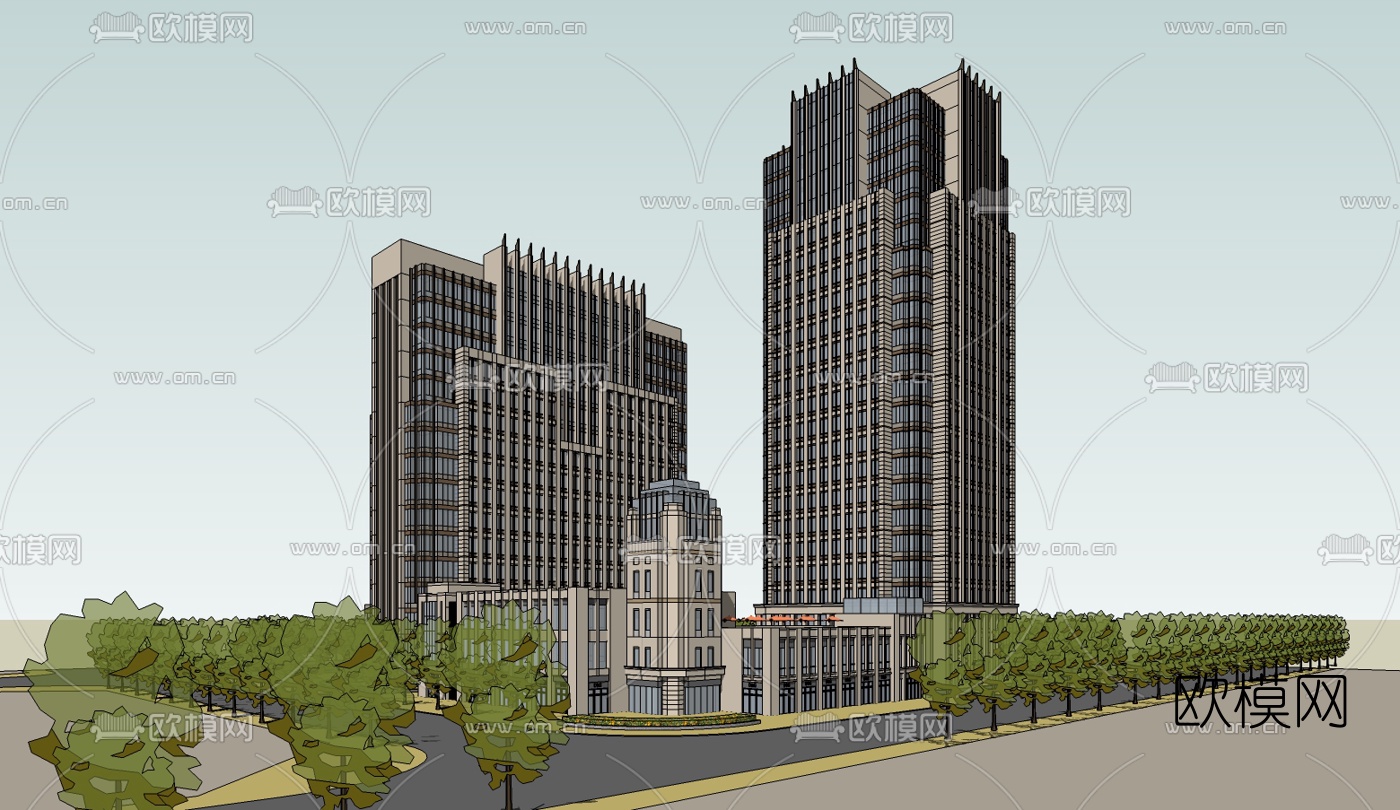 新古典办公楼su模型下载（渲染图1）