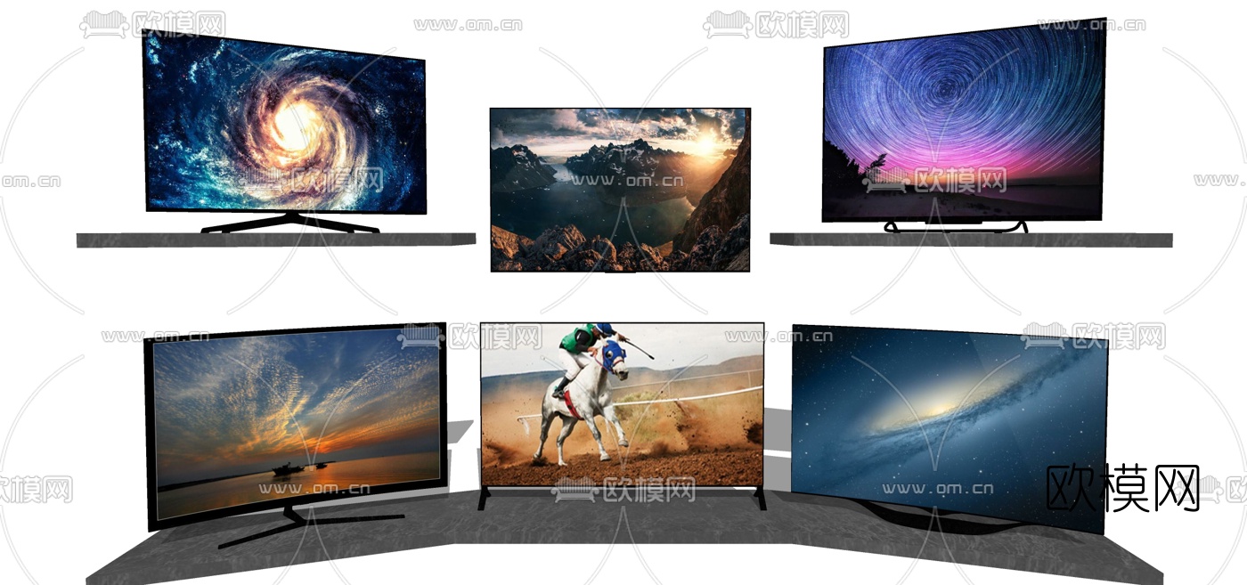 现代曲屏电视机组合su模型下载