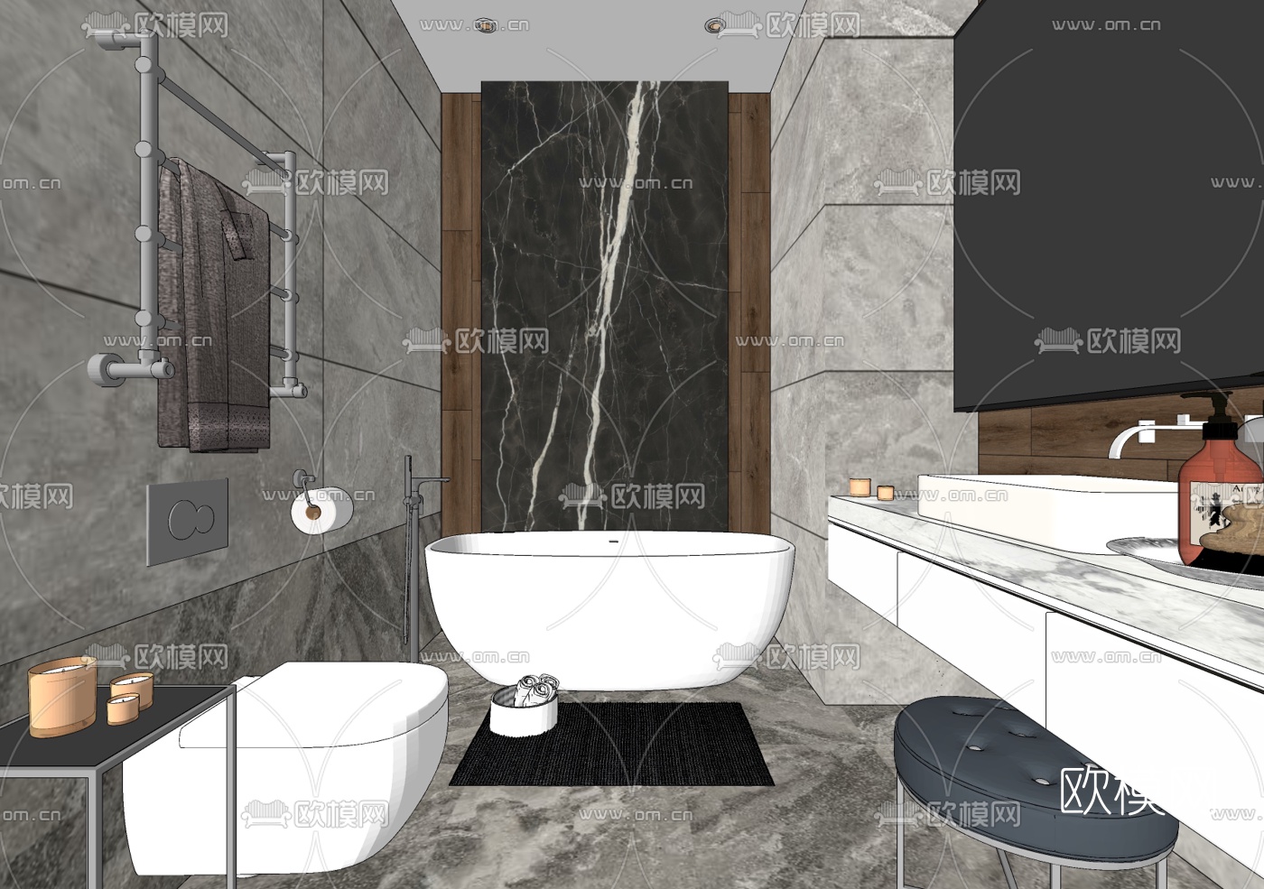 现代轻奢卫生间浴室su模型