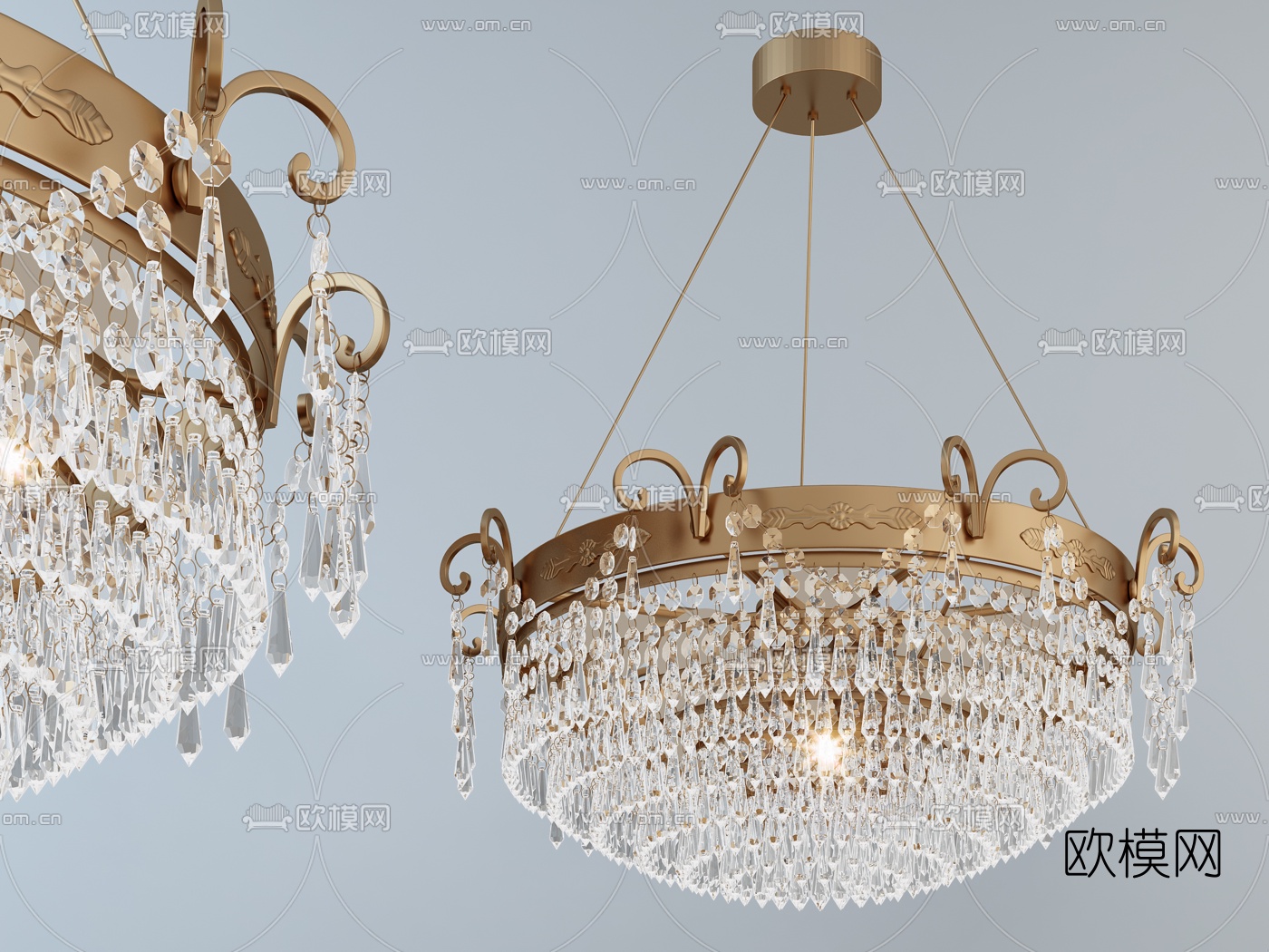 简欧时尚金属水晶吊灯3d模型下载