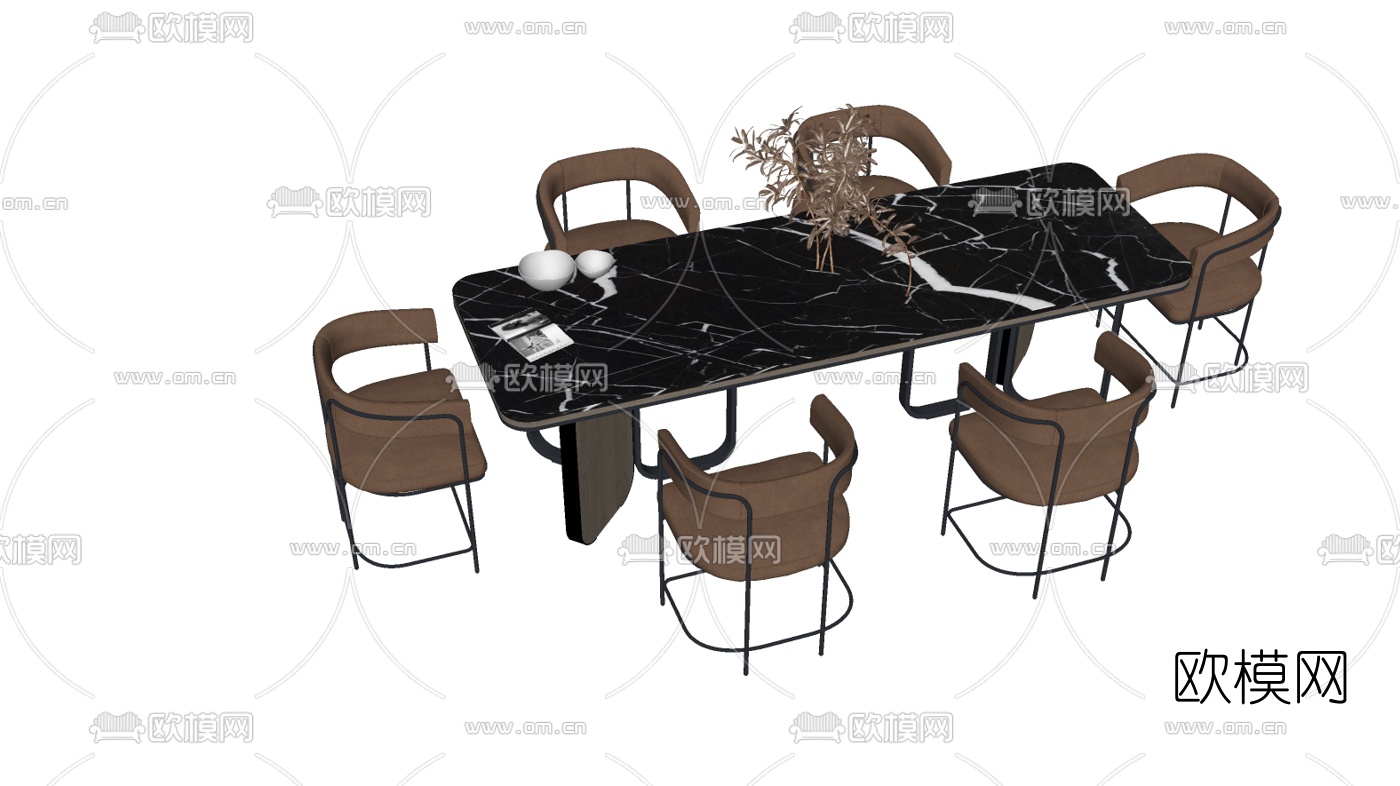 现代大理石餐桌椅su模型下载
