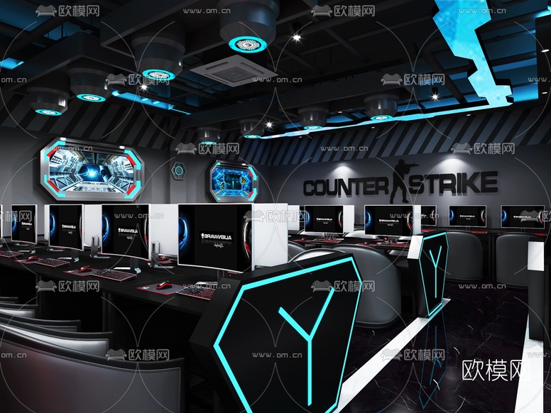现代科技风网咖3d模型下载(渲染图1)