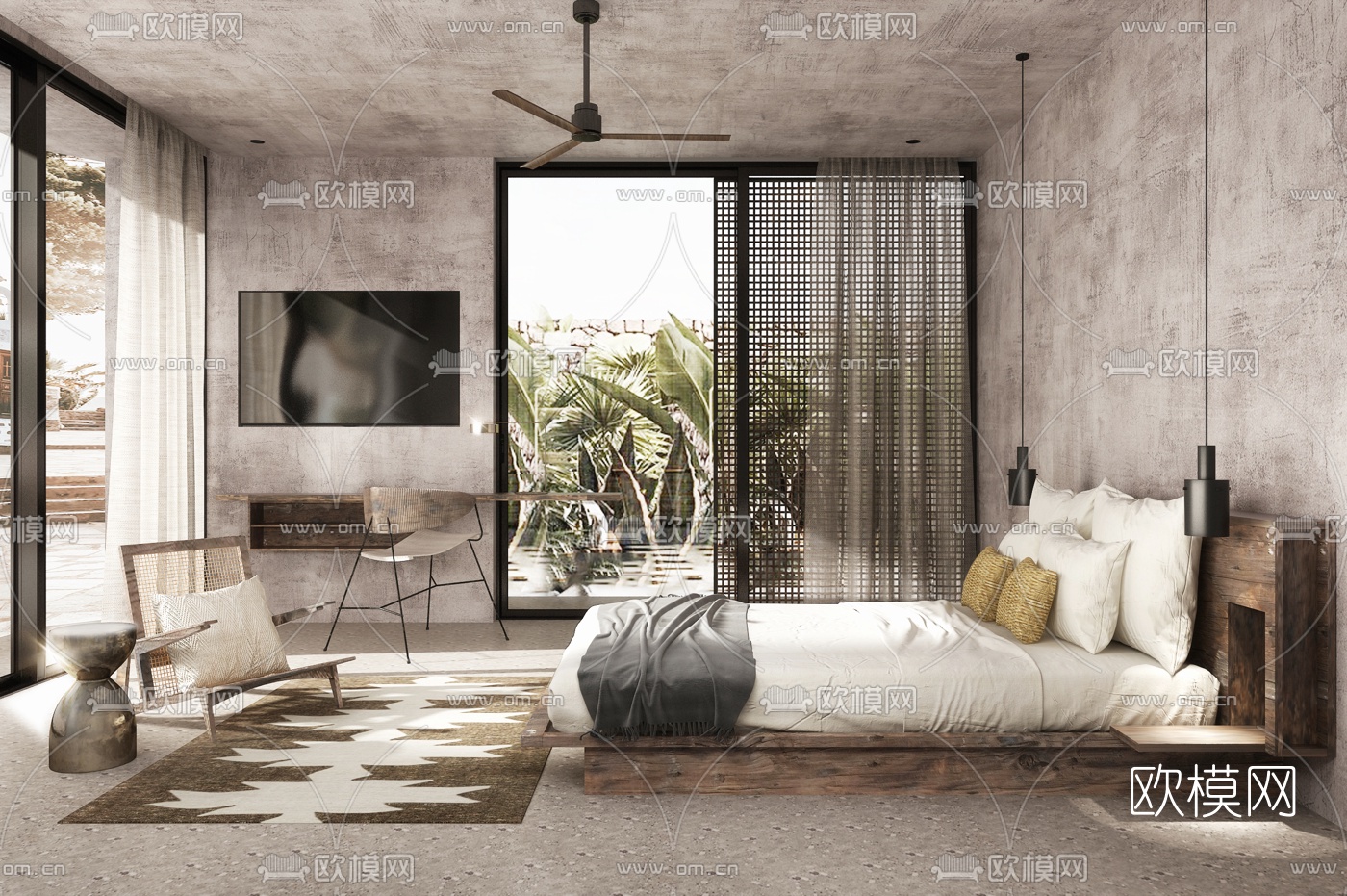 Lambs and Lions设计 自然风酒店客房3d模型下载（渲染图1）