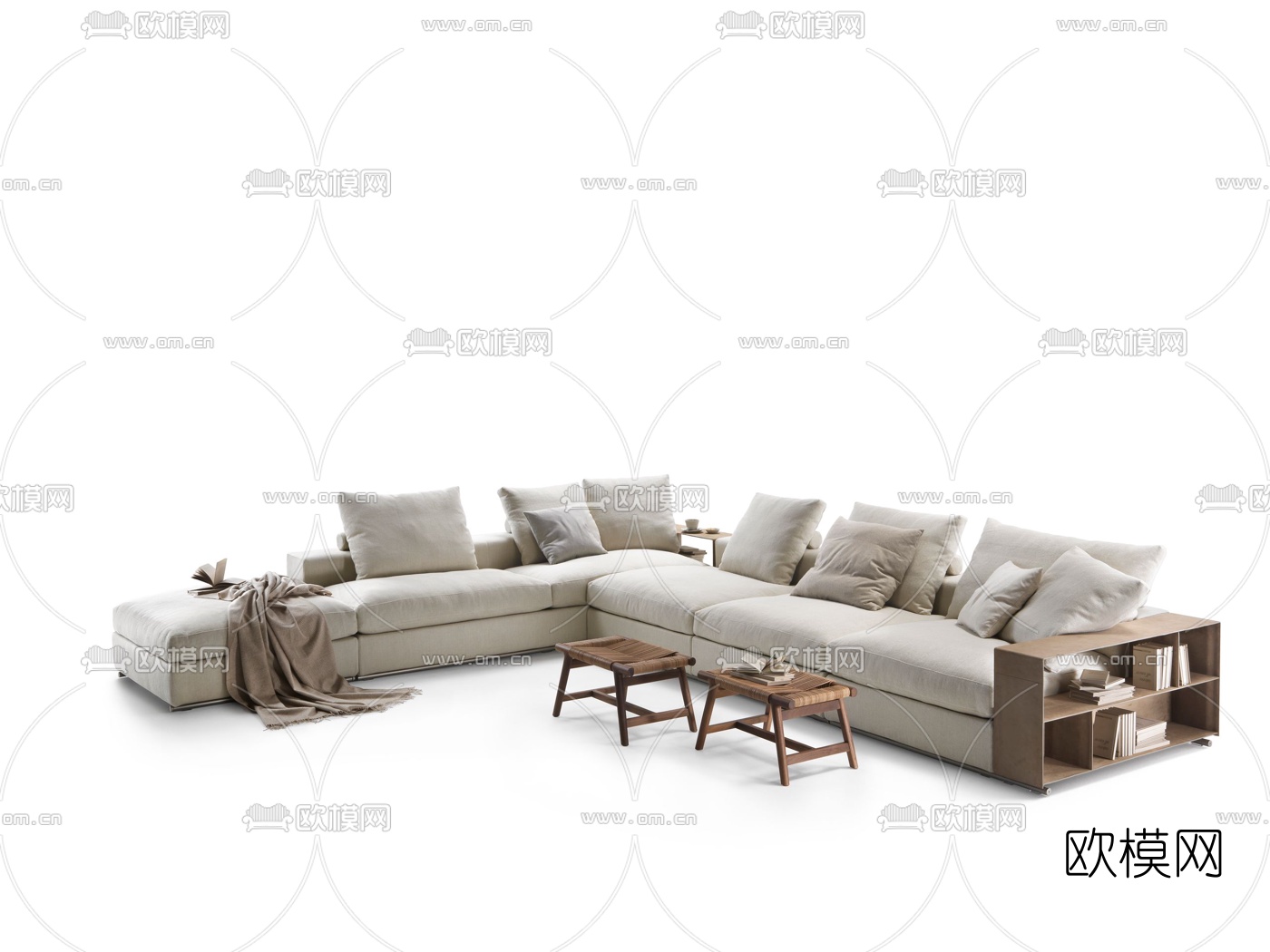 北欧布艺转角沙发su模型下载（渲染图2）