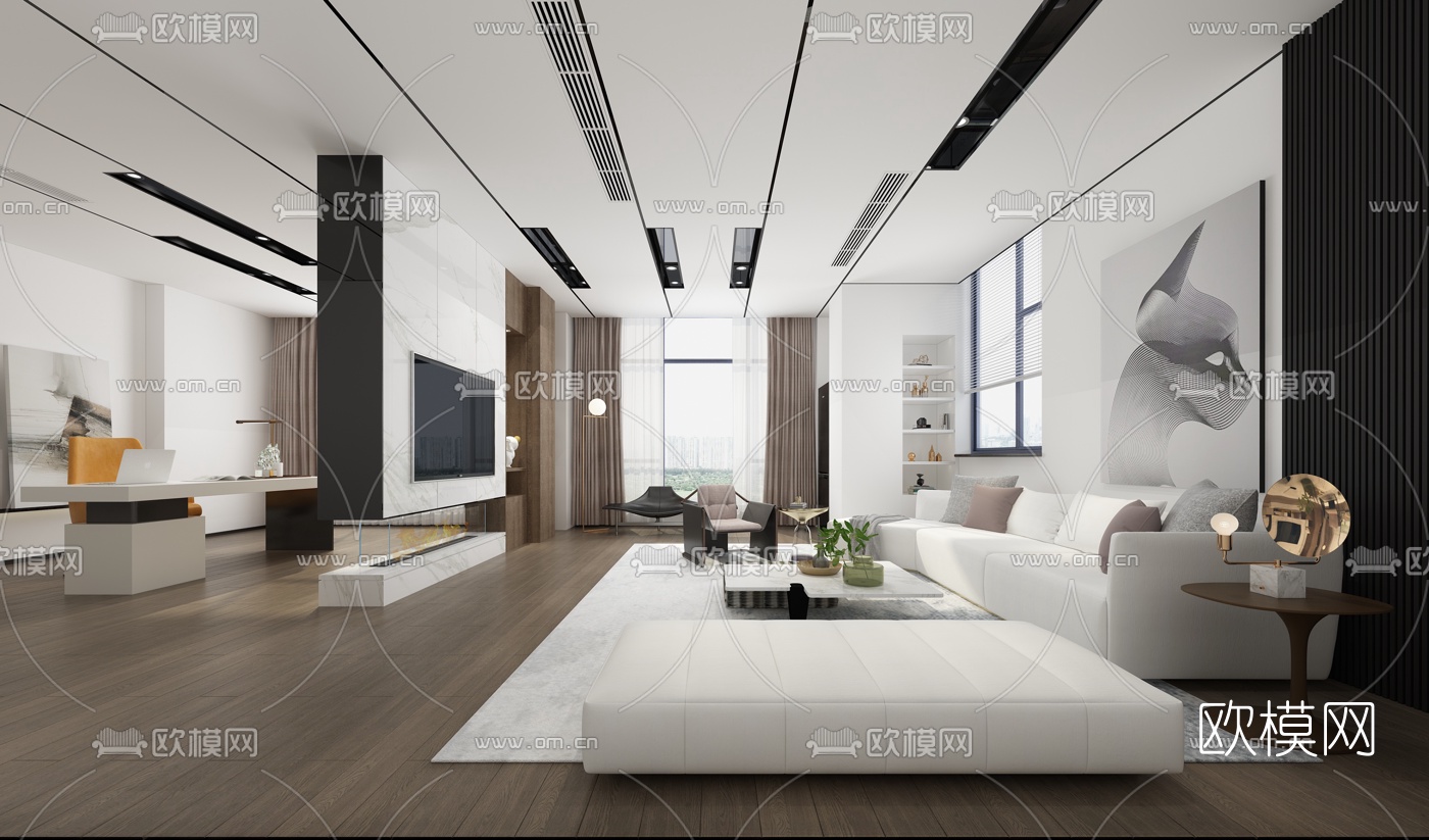 现代客厅书房3d模型