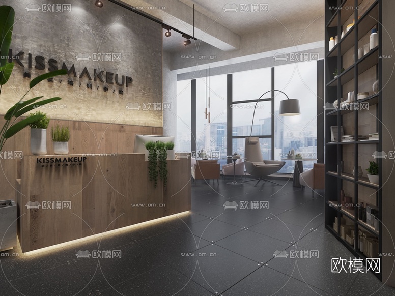 工业风理发美发店3d模型下载(渲染图2)