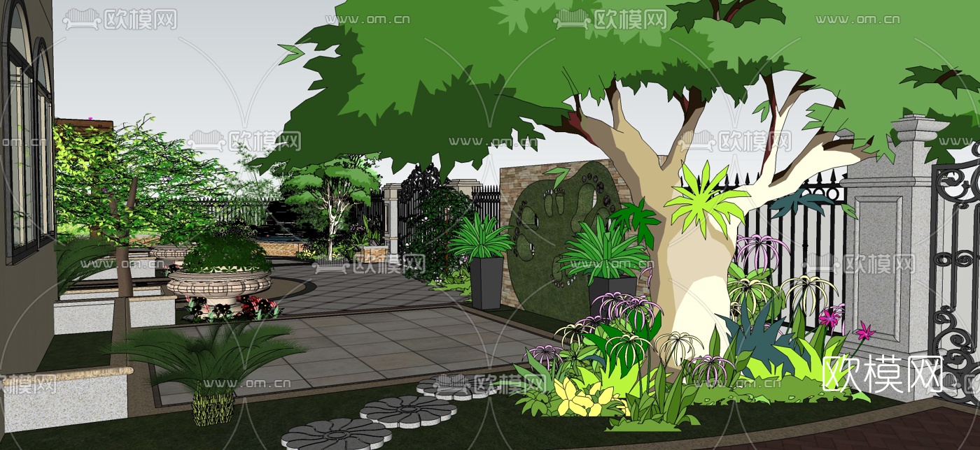 欧式别墅花园su模型下载（渲染图5）