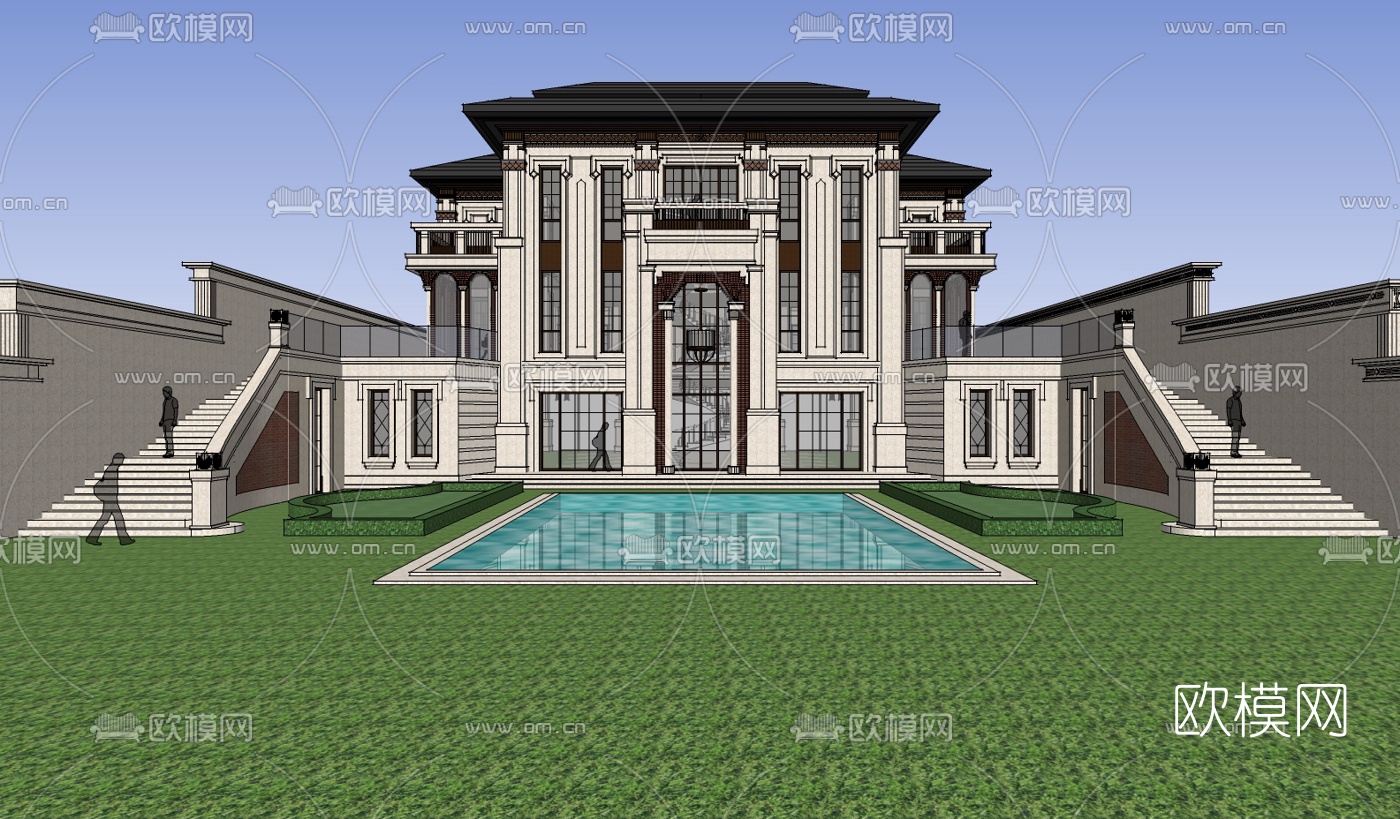 欧式独栋别墅su模型下载（渲染图1）