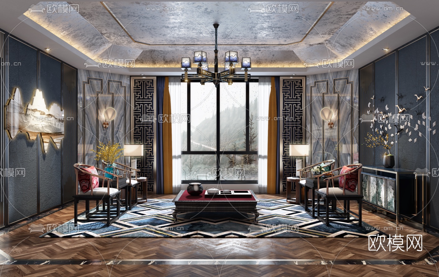 新古典客厅3d模型下载