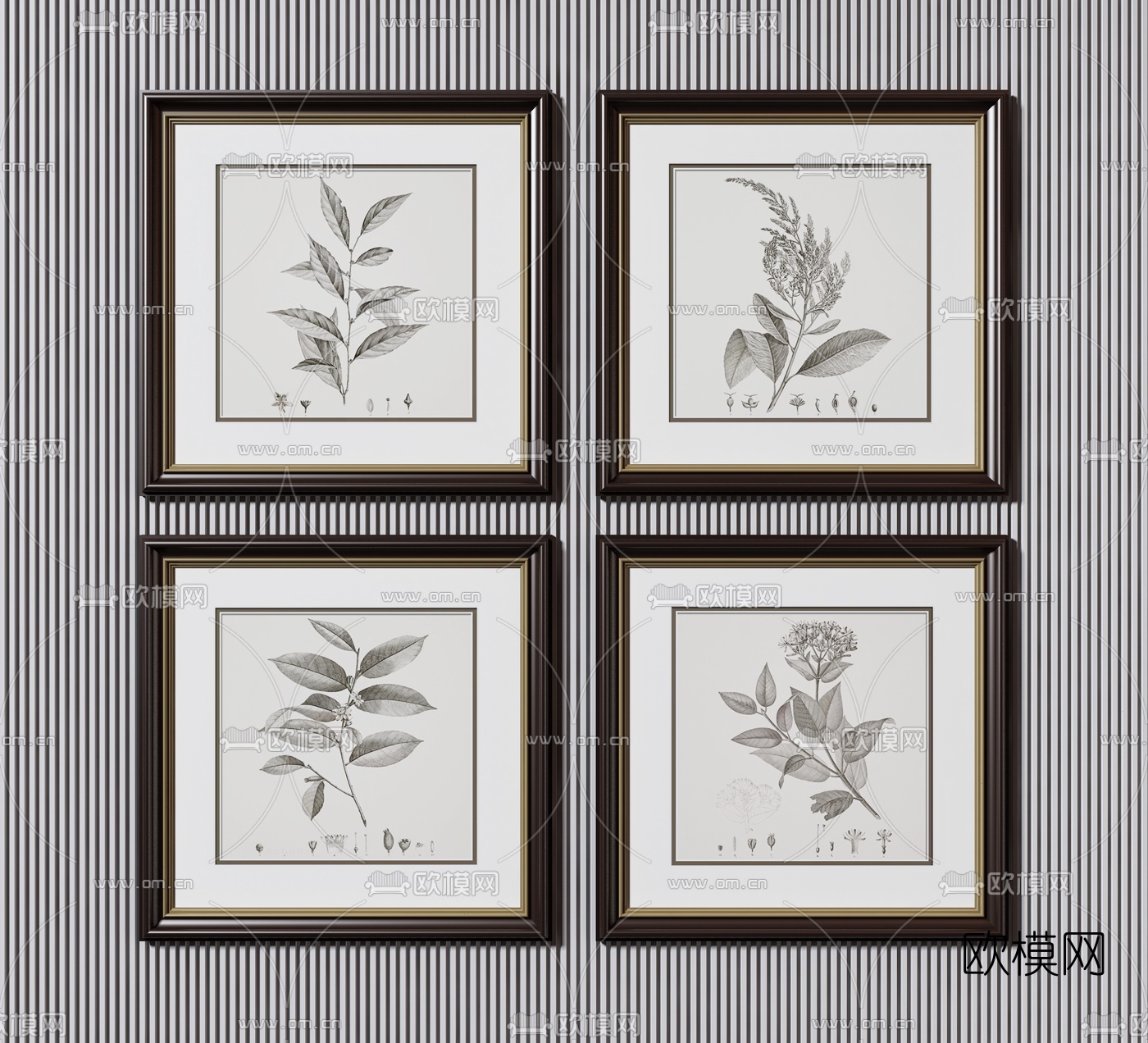 美式树叶装饰画3d模型