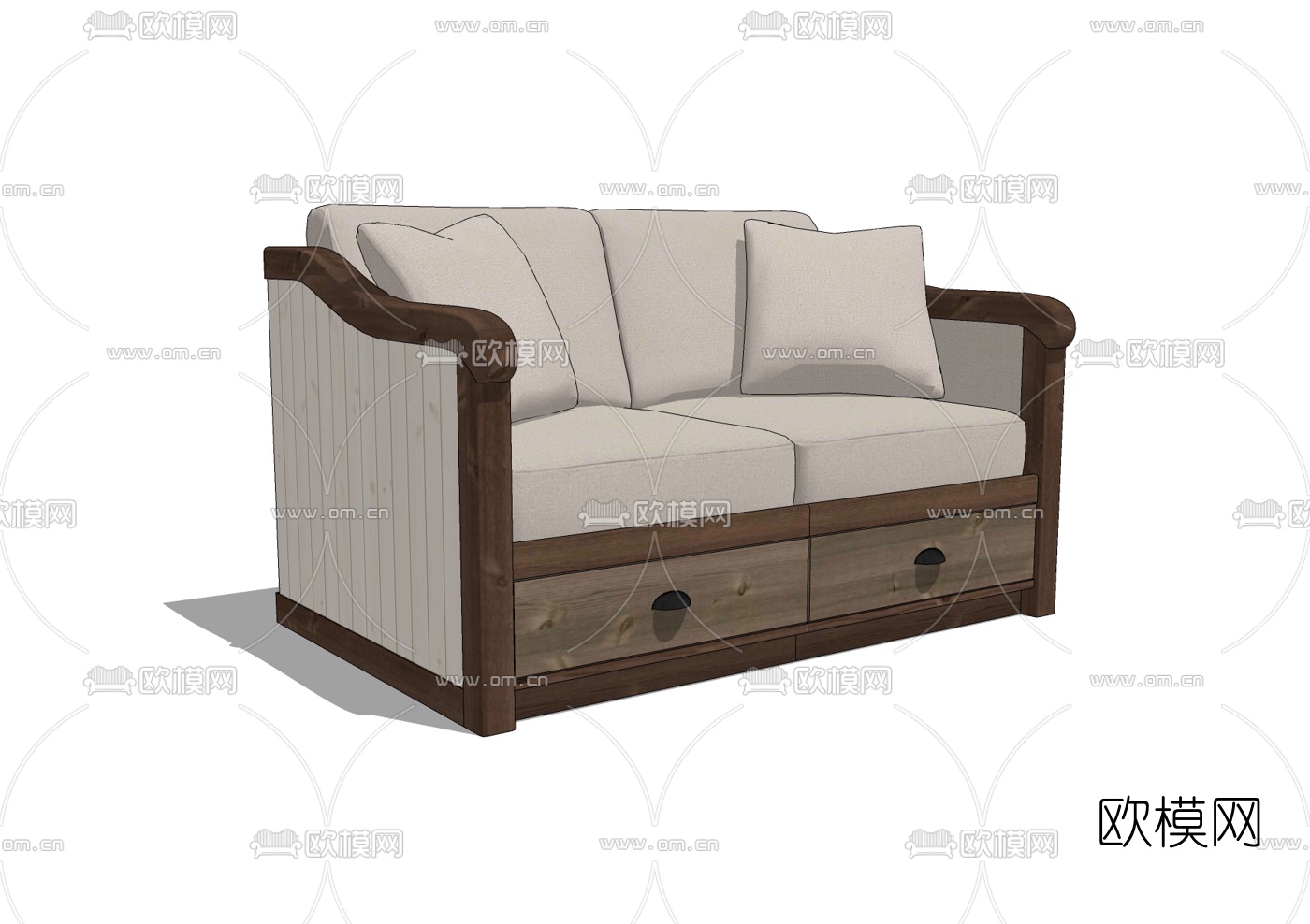 中式布艺双人沙发免费su模型下载