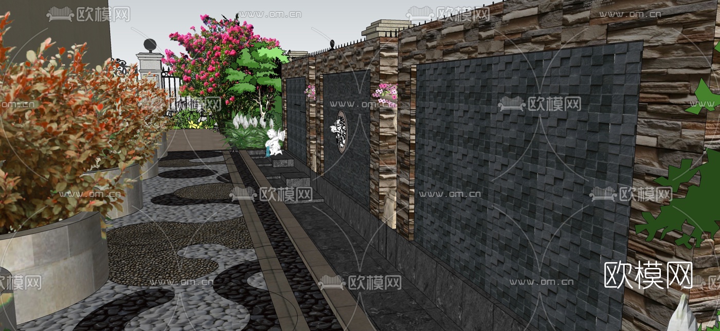 欧式别墅花园su模型下载（渲染图4）