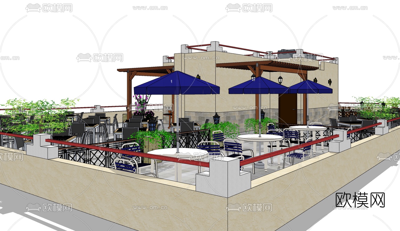 现代西餐厅免费su模型下载（渲染图2）