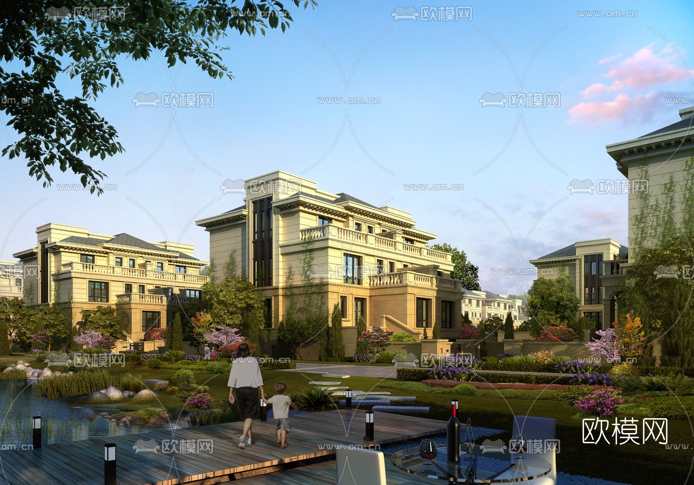欧式别墅小区外观3d模型下载