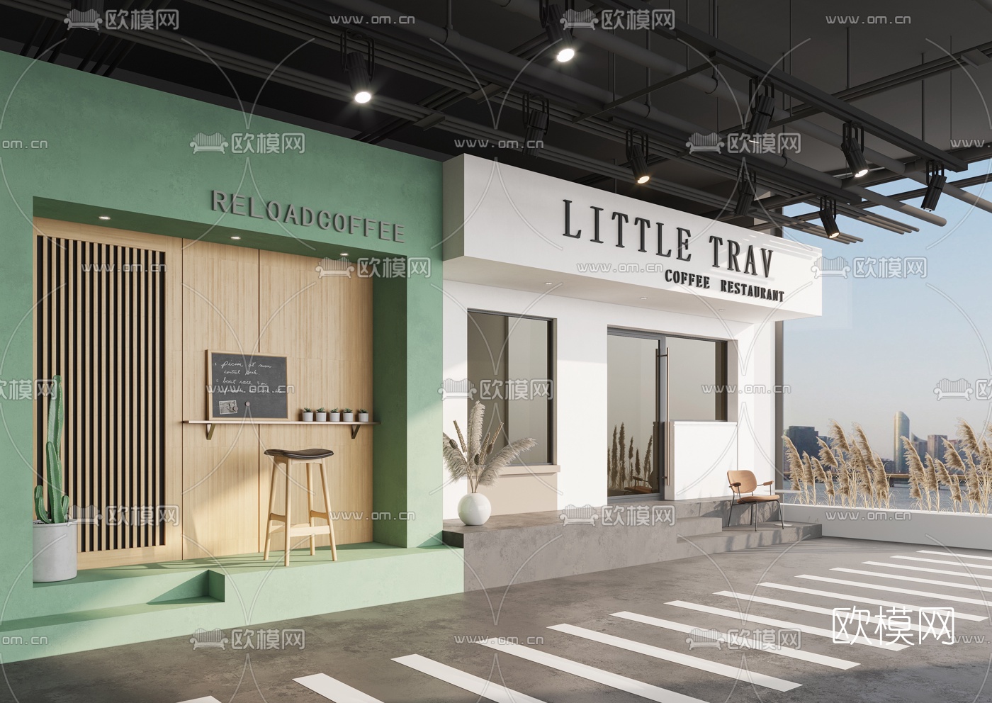 北欧商场咖啡店门面网红打卡点3d模型