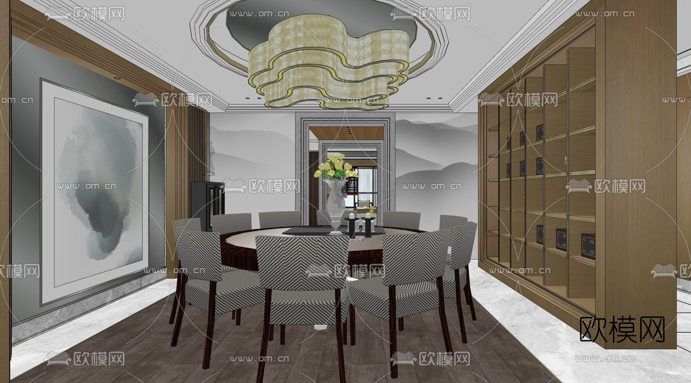 新中式客餐厅su模型下载（渲染图17）