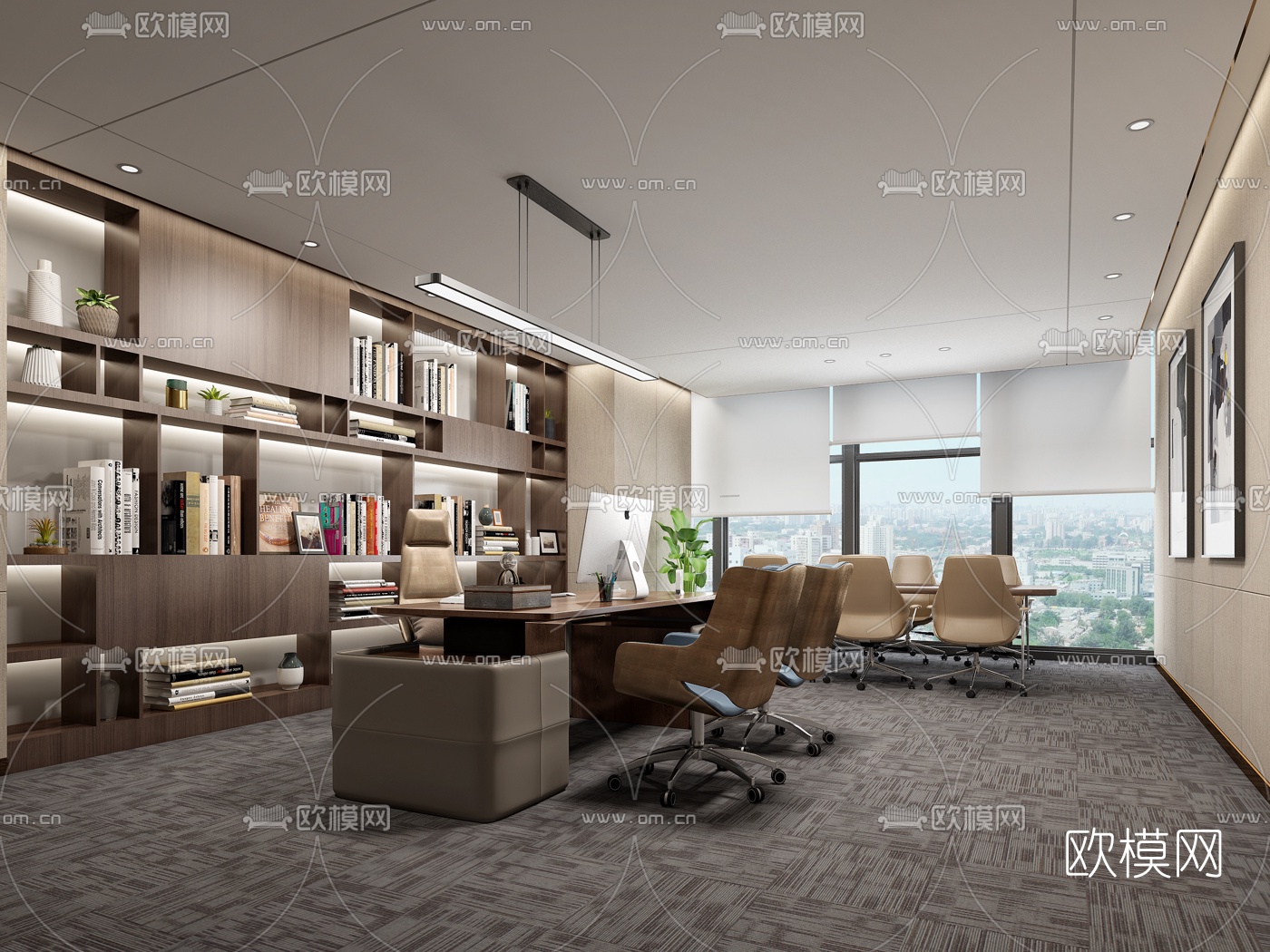现代总经理办公室3D模型-免费3dmax模型库-欧模网