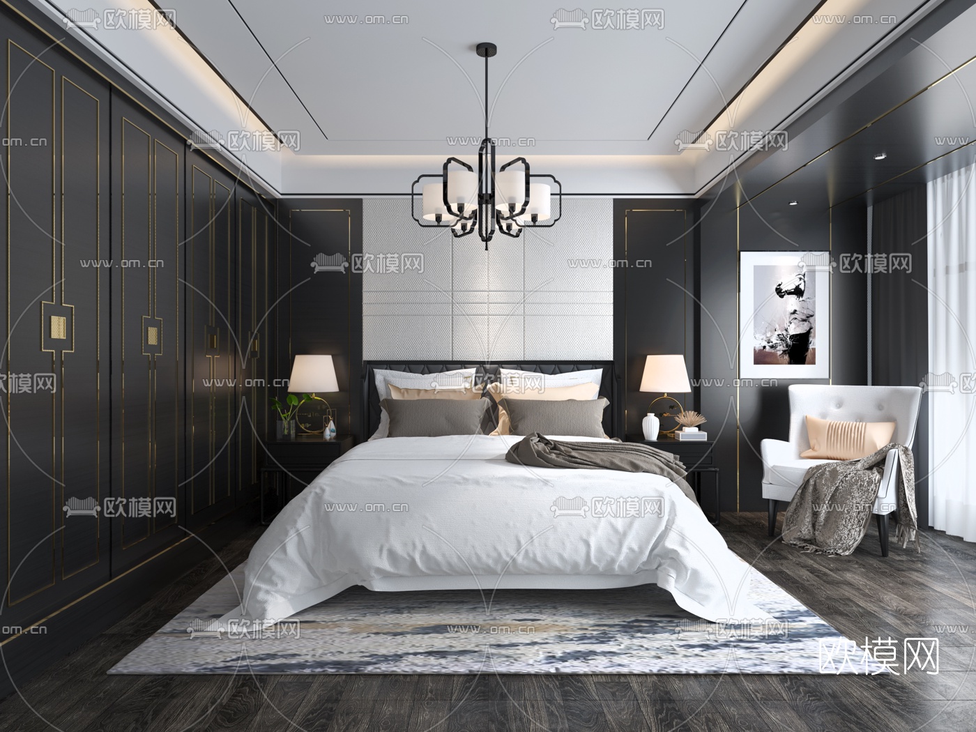 新古典卧室3d模型下载（渲染图1）