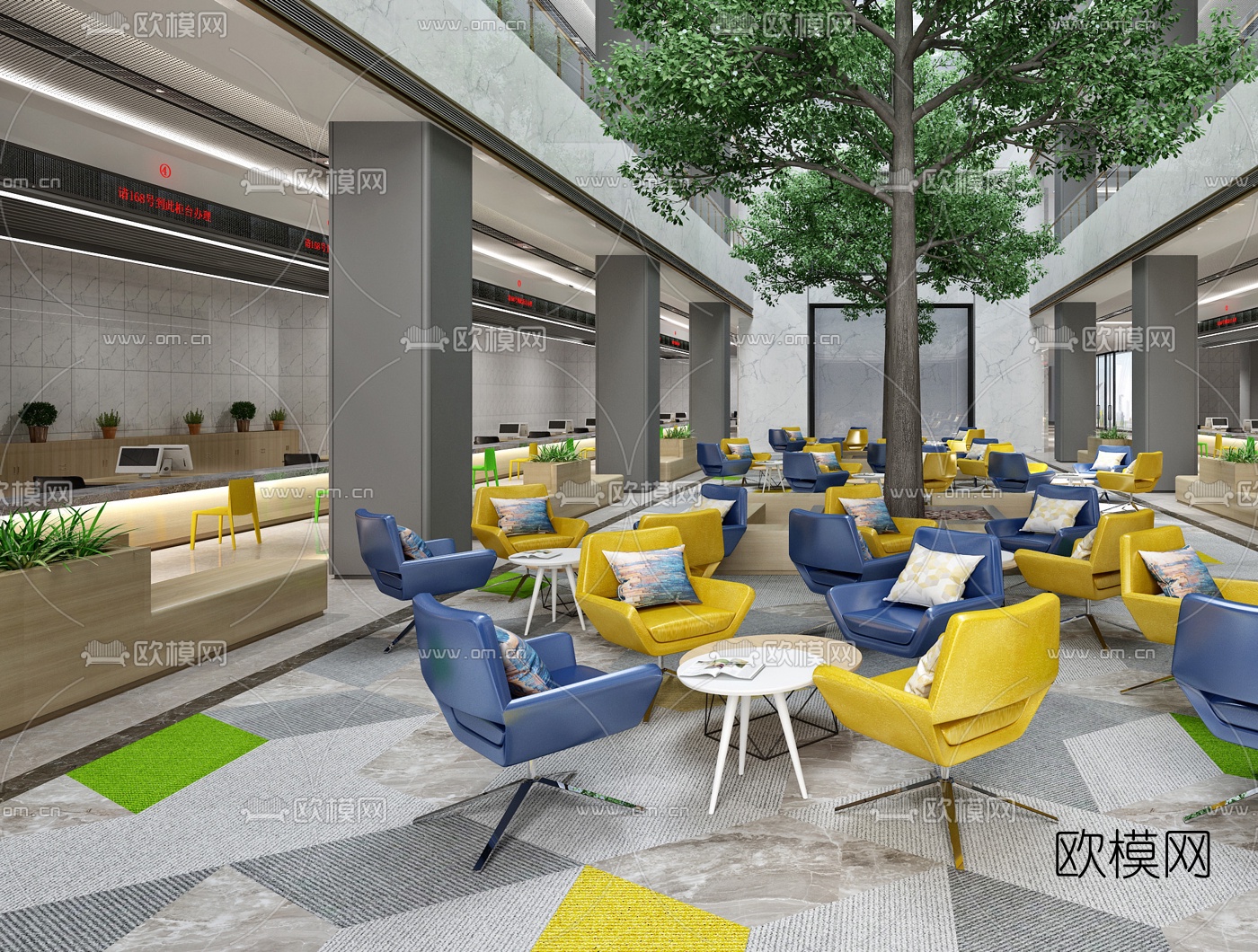 现代酒店中庭休息区3d模型