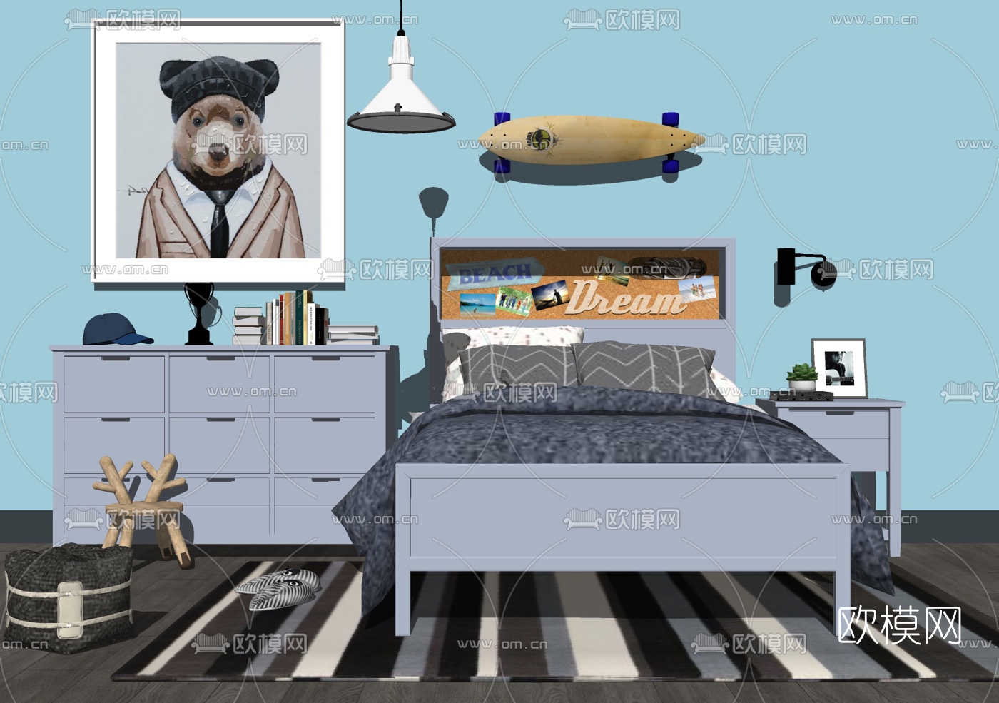 现代简约儿童床su模型下载