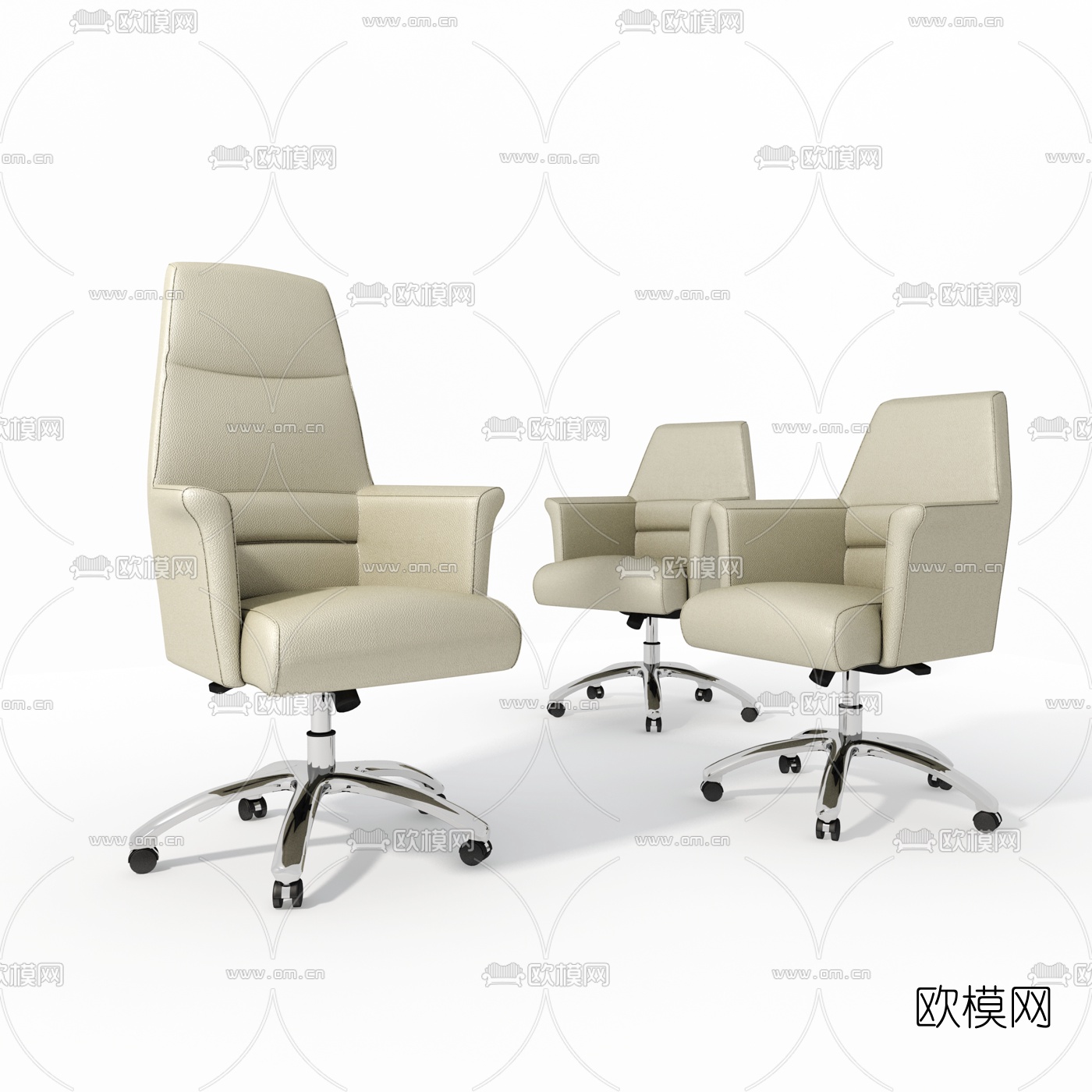 现代皮革大班椅班前椅3d模型下载（渲染图1）