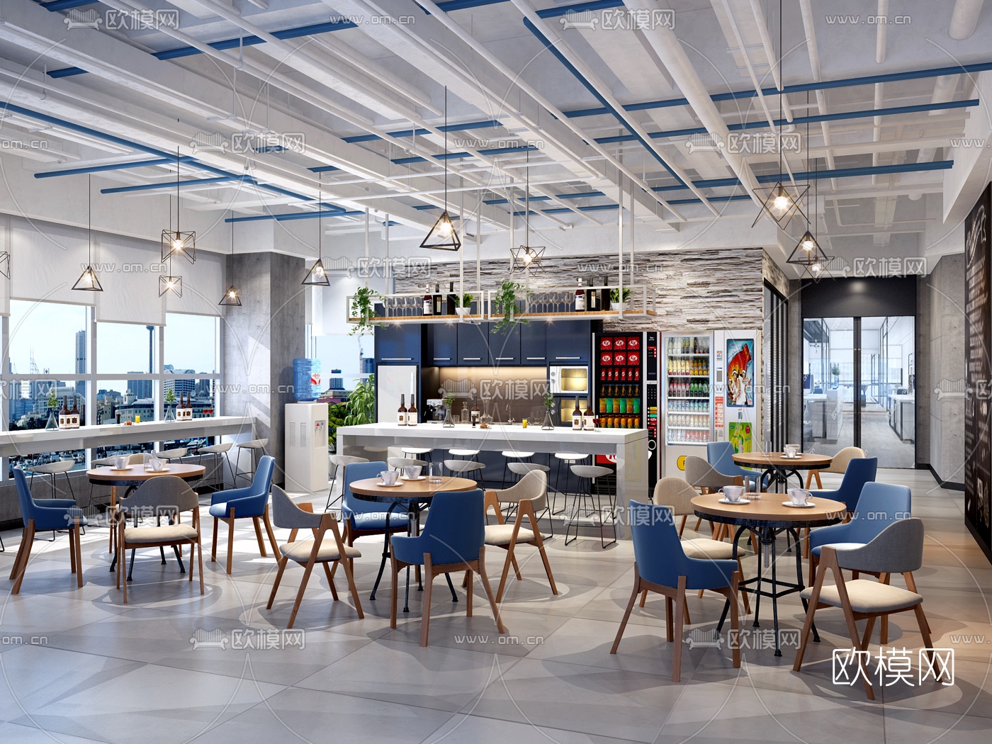 工业风办公室茶水间3d模型下载（渲染图1）