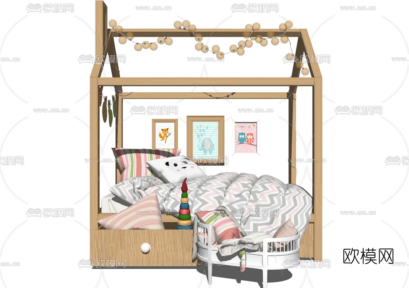 北欧实木儿童床su模型下载