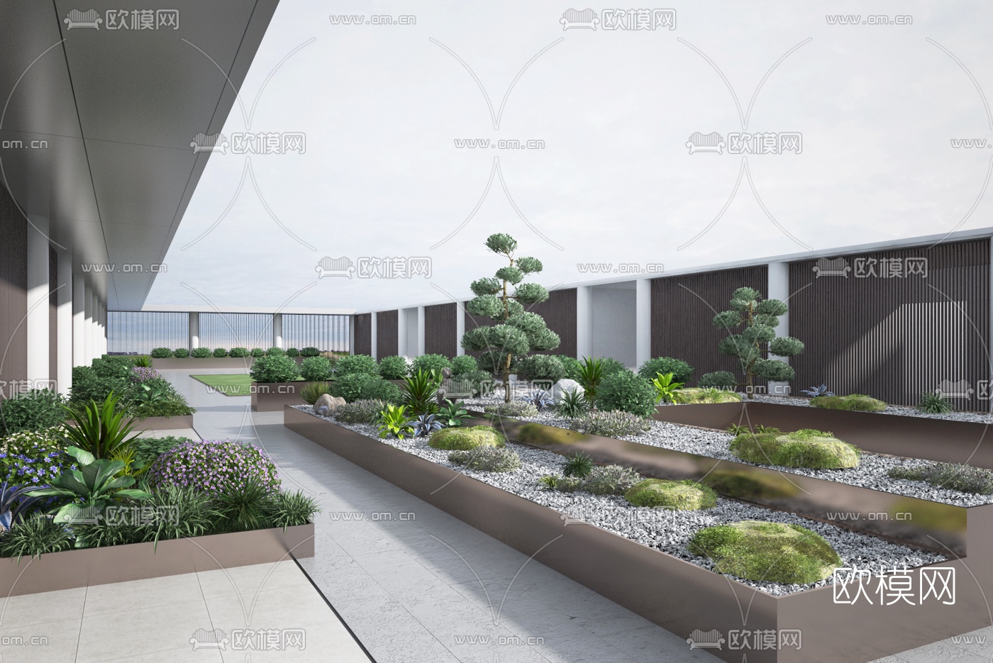 现代酒店会所露台花园3d模型