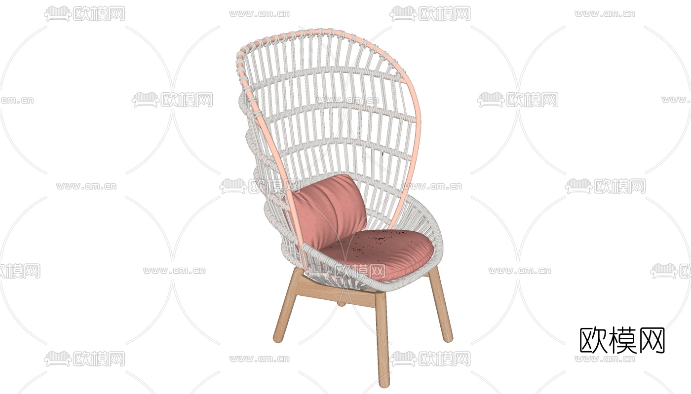 北欧藤编户外椅su模型下载（渲染图2）