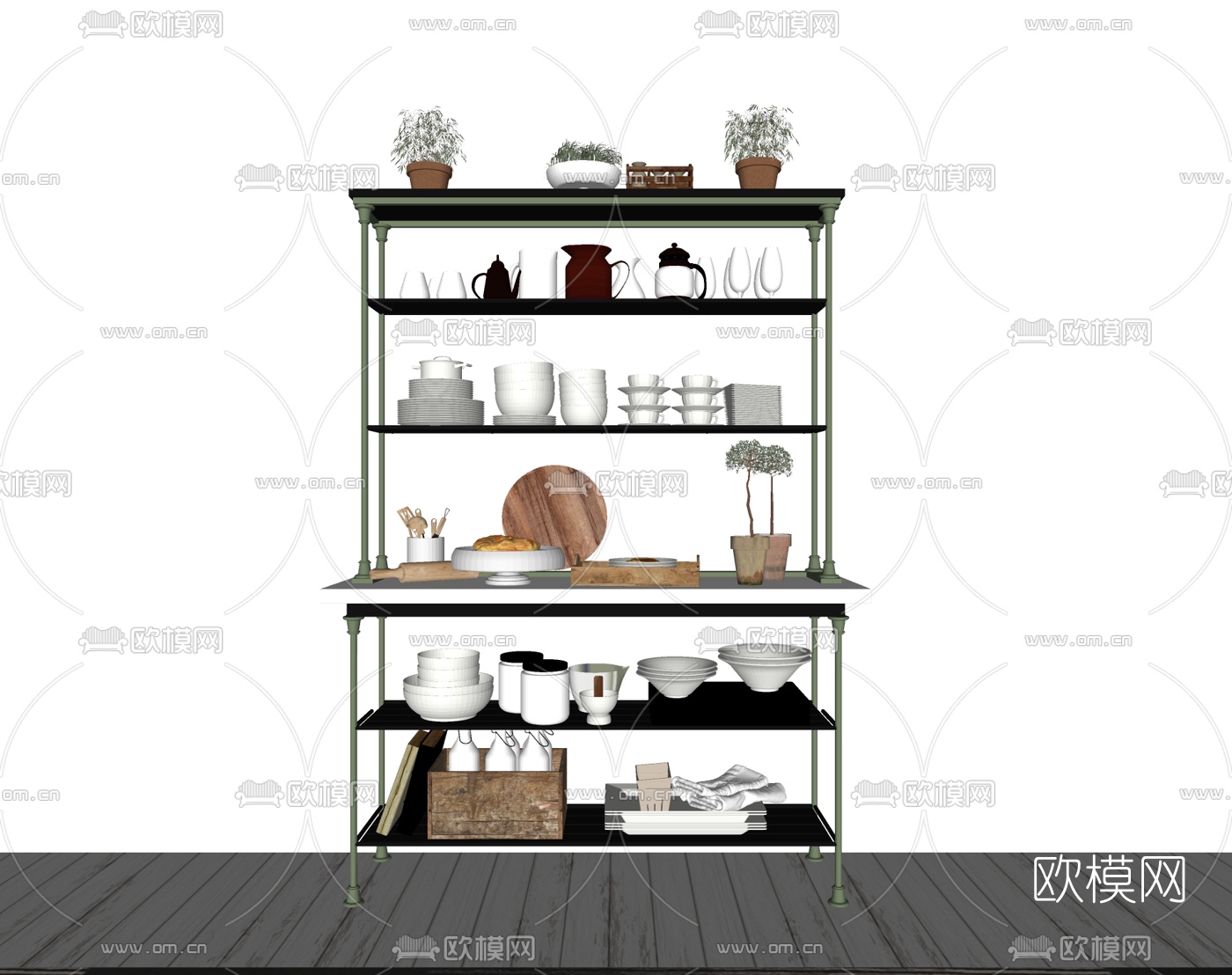 工业风碗柜边柜su模型下载（渲染图1）